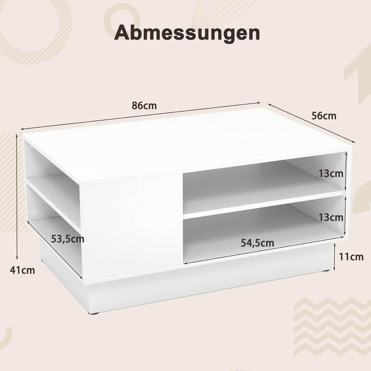 LIVSK Multifunctionele Salontafel - Opbergplanken - Draagkracht tot 100 kg - Eigentijds Design - 86 x 56 x 41 cm - Wit/Natuurlijk