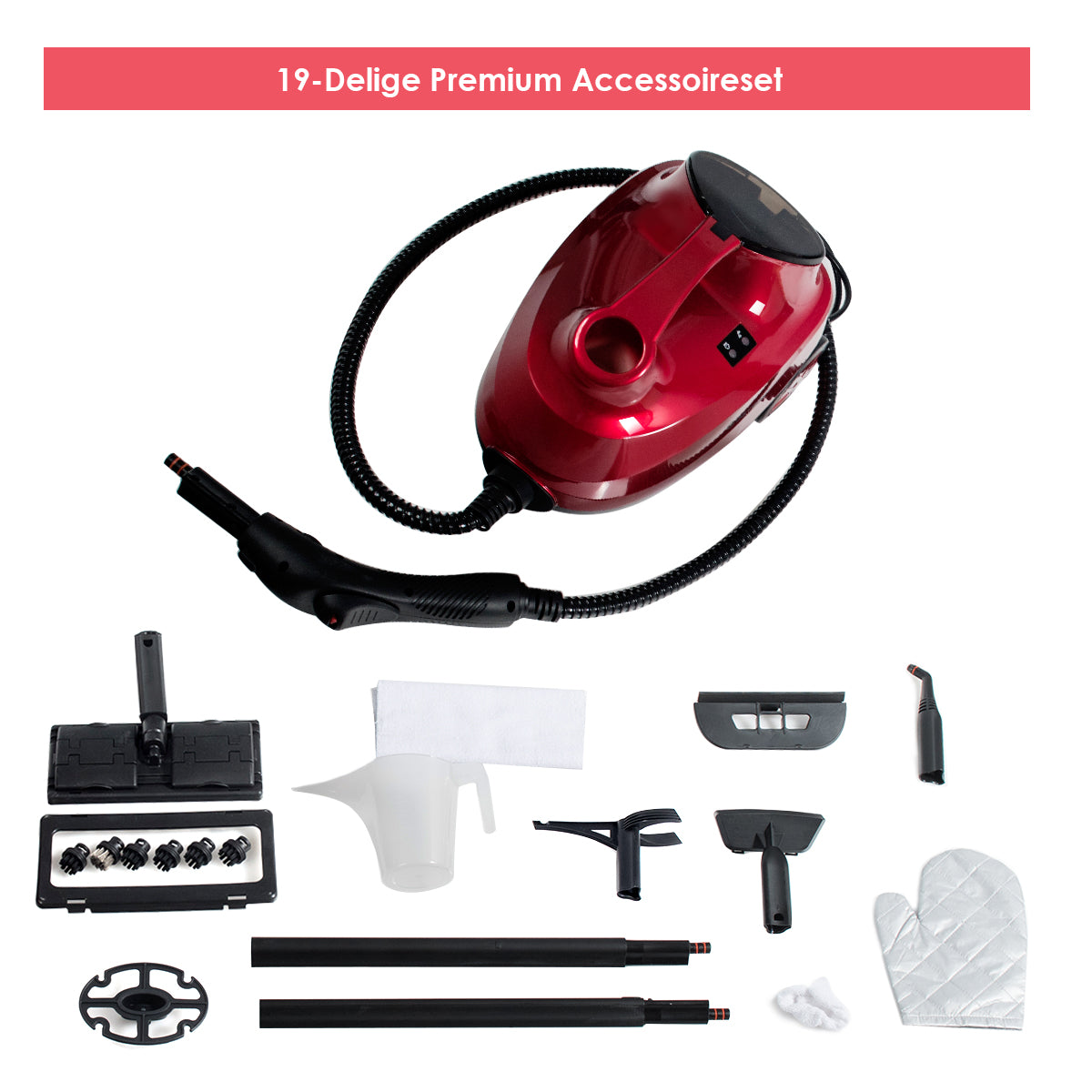 LIVSK Stoomreiniger 2000 W - 1,5 L Tank - Automatische Uitschakeling - 19 Accessoires - Tot 45 Minuten Stoomtijd - Rood