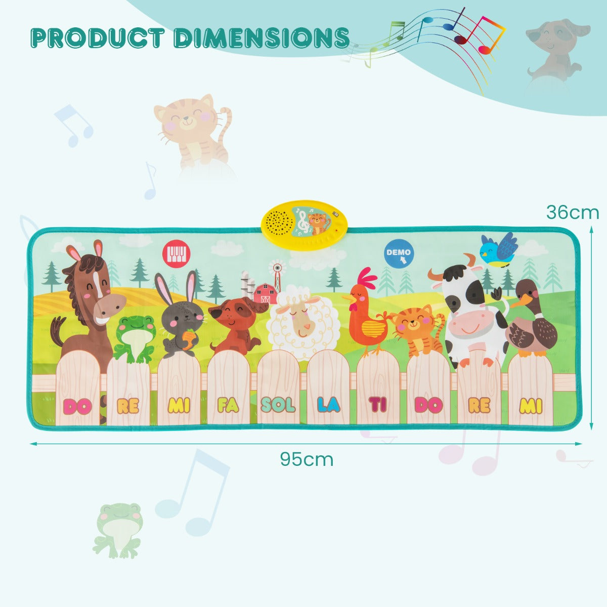 LIVSK Dierenboerderij Pianomat - 10 Dierengeluiden & 10 Pianotoetsen - Opvouwbaar & Antislip - Educatief Speelgoed - 95 x 36 cm -