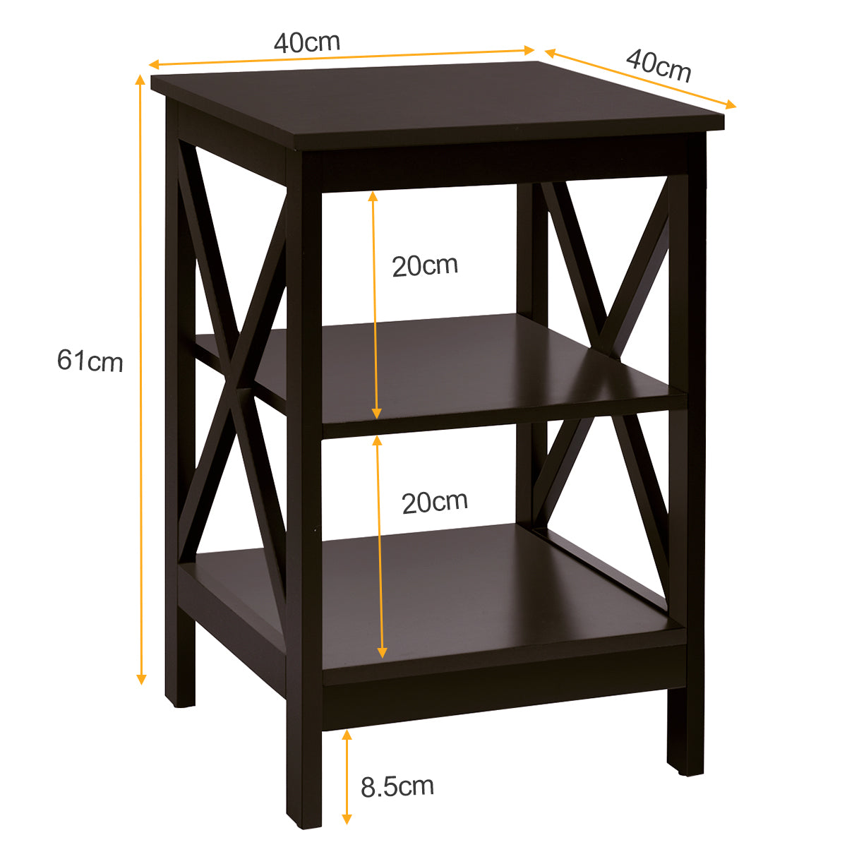 LIVSK Multifunctionele Bijzettafel - 3 Niveaus - Waterdicht - Duurzaam MDF - Eenvoudig te Monteren - 40 x 40 x 61 cm - Koffie