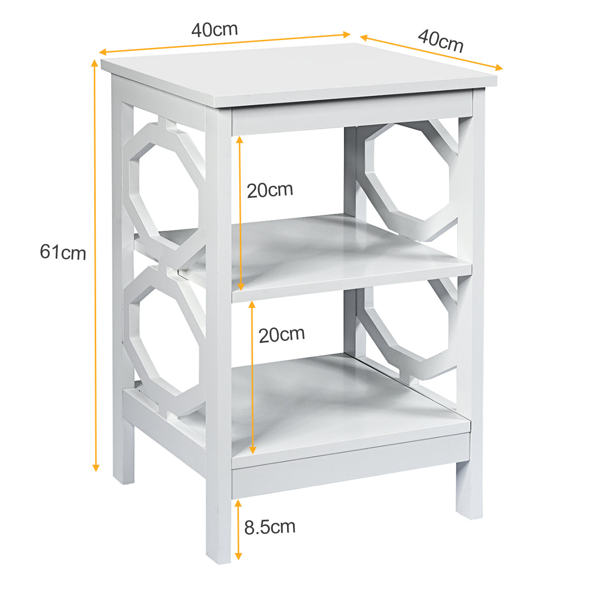 LIVSK Multifunctioneel Nachtkastje - 3 Niveaus - Waterdicht en Duurzaam - Stabiele Constructie - 40 x 40 x 61 cm - Wit
