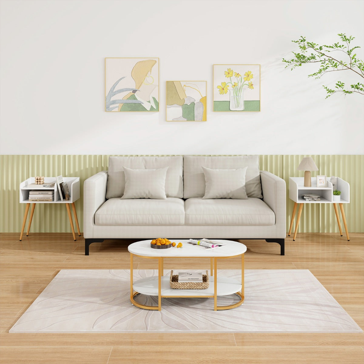 LIVSK Modern Nachtkastje - Royale Opbergruimte met Zijplank - Verhoogd Ontwerp - Stevige Metalen Poten - 50 x 32 x 58 cm - Wit