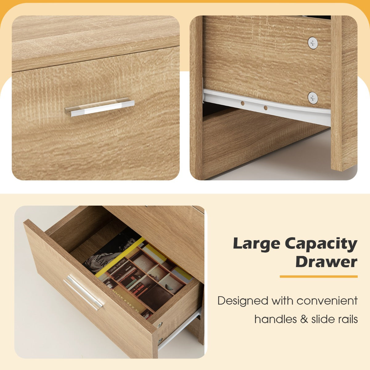 LIVSK Nachtkastje met 3 Laden - Hoogwaardig Spaanplaat - Compact Ontwerp - Ruime Opbergruimte - 38 x 35 x 66 cm - Natuurlijke