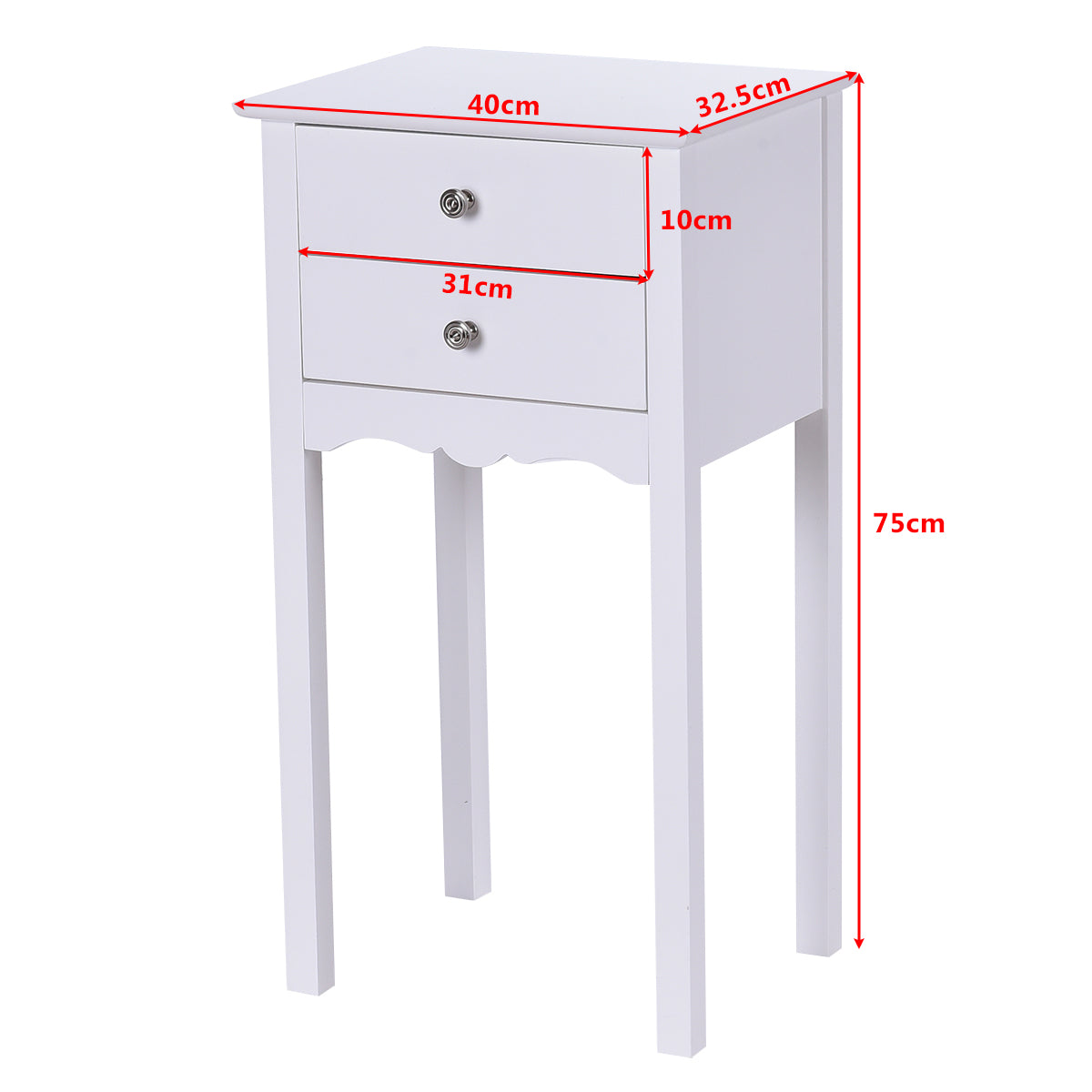 LIVSK Bijzettafel met 2 Lades - Stevig MDF - Anti-Kantelontwerp - Eenvoudig te Monteren - 40 x 32 x 75 cm - Wit