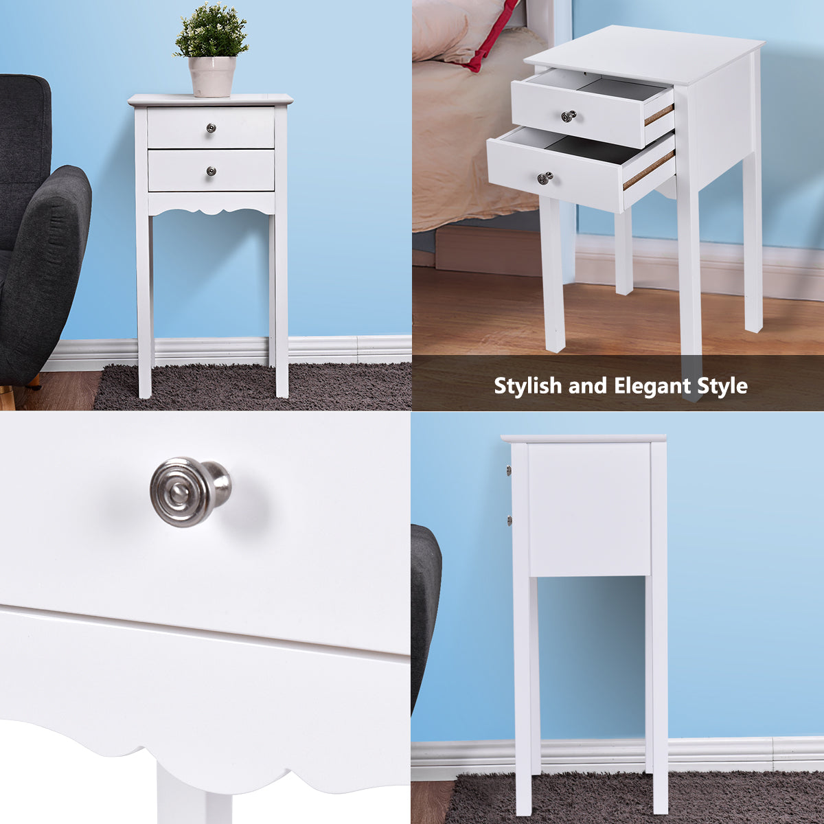 LIVSK Bijzettafel met 2 Lades - Stevig MDF - Anti-Kantelontwerp - Eenvoudig te Monteren - 40 x 32 x 75 cm - Wit