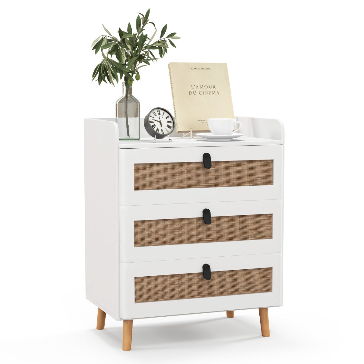 LIVSK Nachtkastje met 3 Lades - Modern en Rustiek Design - Massief Grenenhout - Antislip en Anti-kantelsysteem - Wit