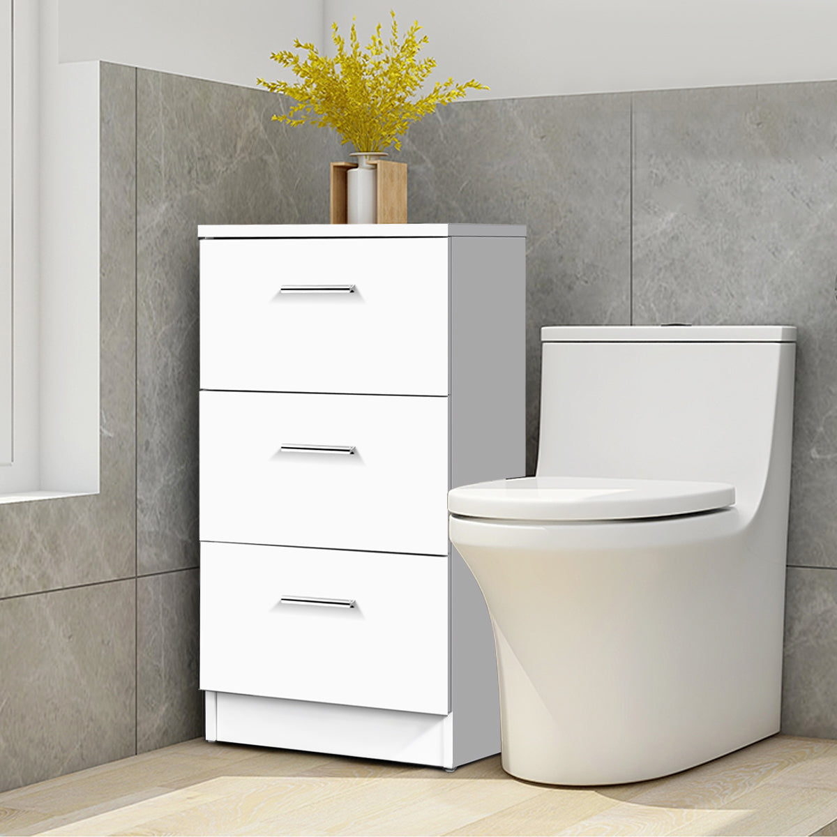 LIVSK Nachtkastje met 3 Lades - Hoogwaardig Spaanplaat - Modern Design - Compact 38 x 35 x 67 cm - Wit