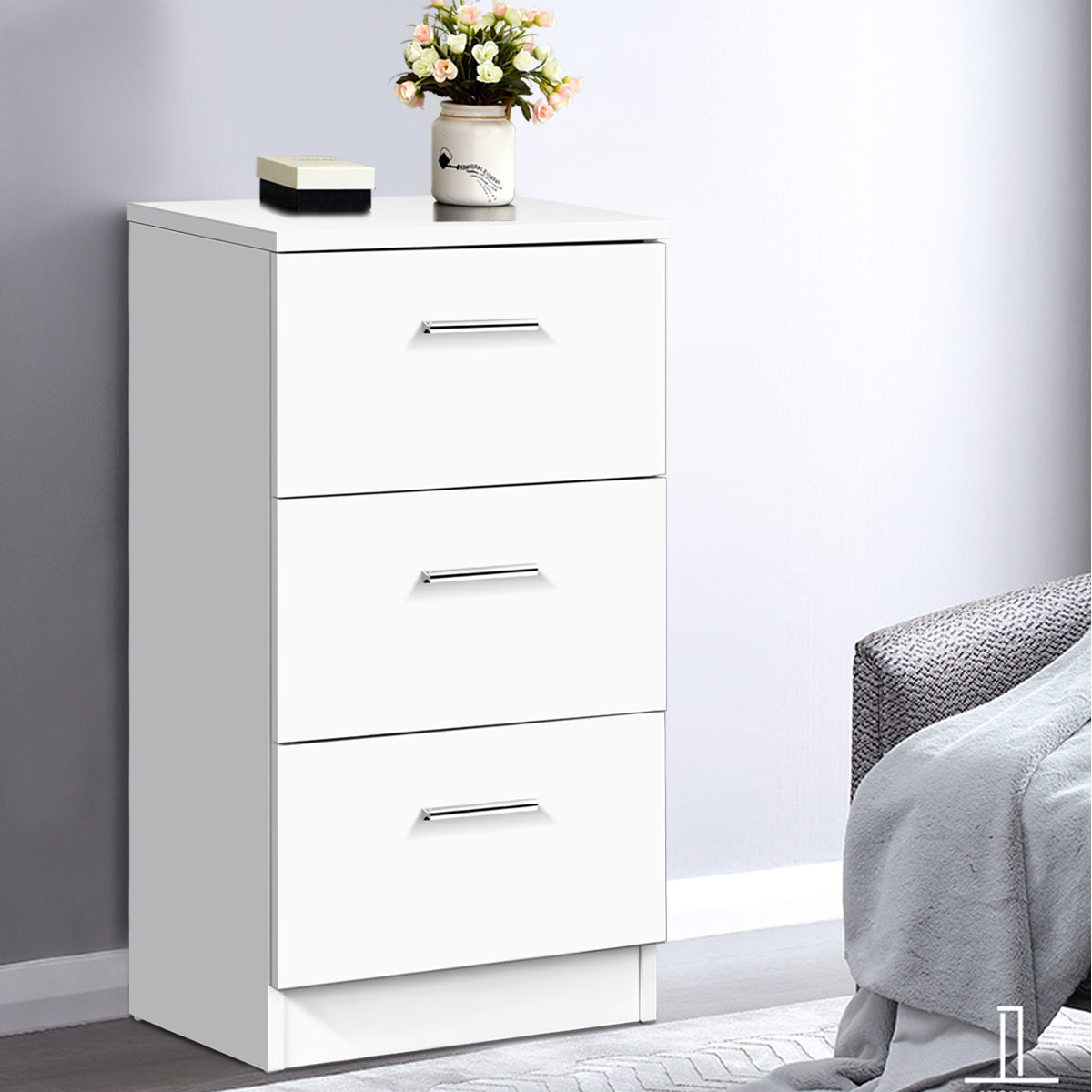 LIVSK Nachtkastje met 3 Lades - Hoogwaardig Spaanplaat - Modern Design - Compact 38 x 35 x 67 cm - Wit