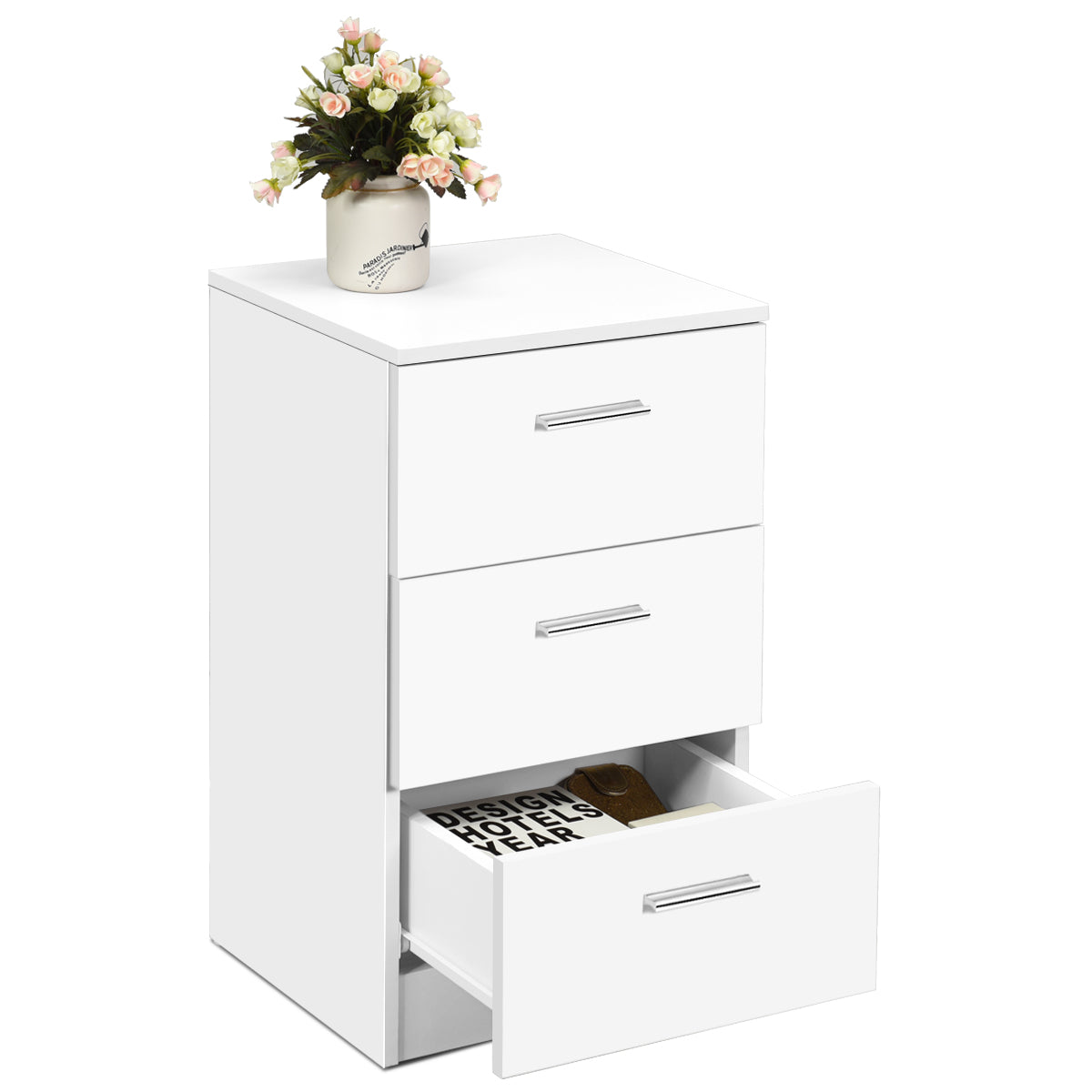 LIVSK Nachtkastje met 3 Lades - Hoogwaardig Spaanplaat - Modern Design - Compact 38 x 35 x 67 cm - Wit