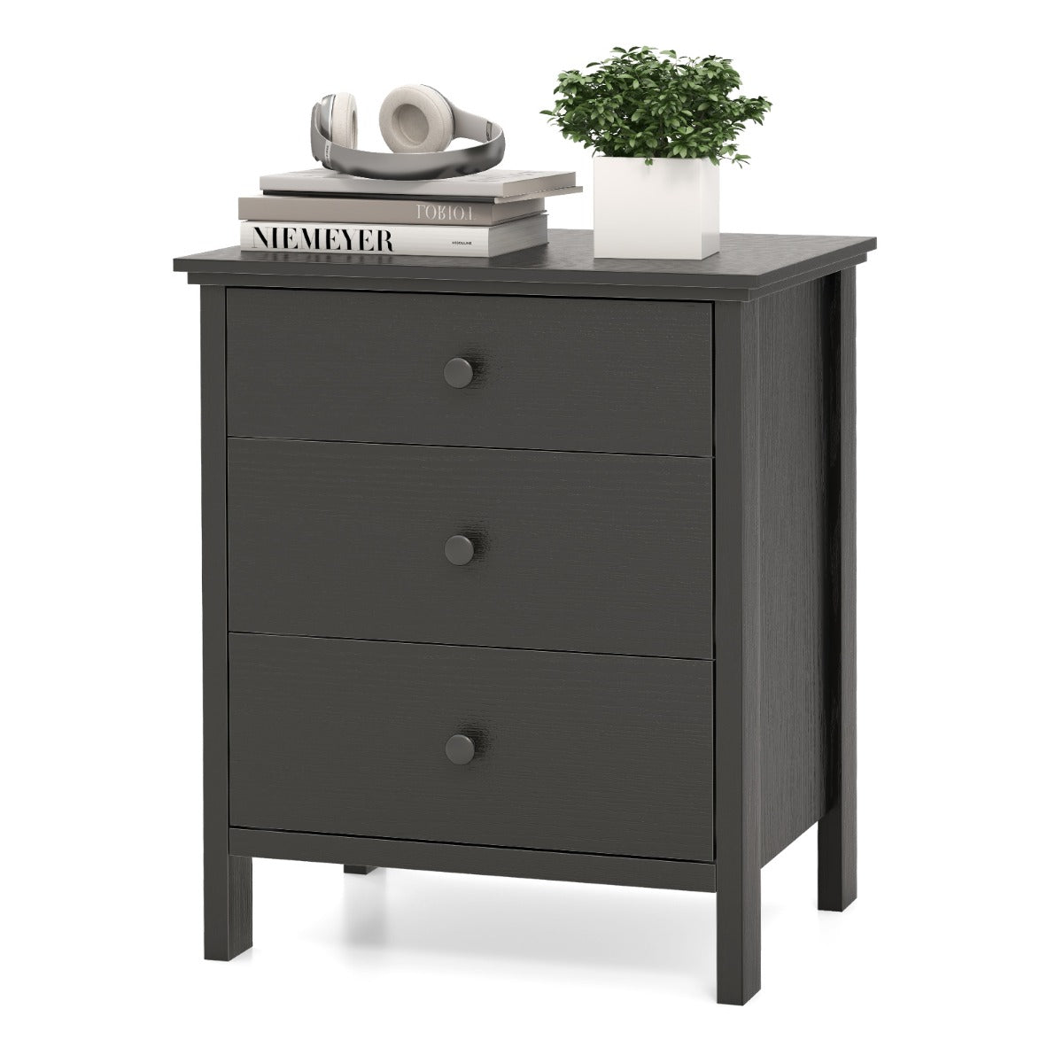 LIVSK Nachttafel met 3 Lades - Stabiele Houten Structuur - Veelzijdig als Salontafel - Tot 122 kg - 56 x 45 x 66 cm - Zwart