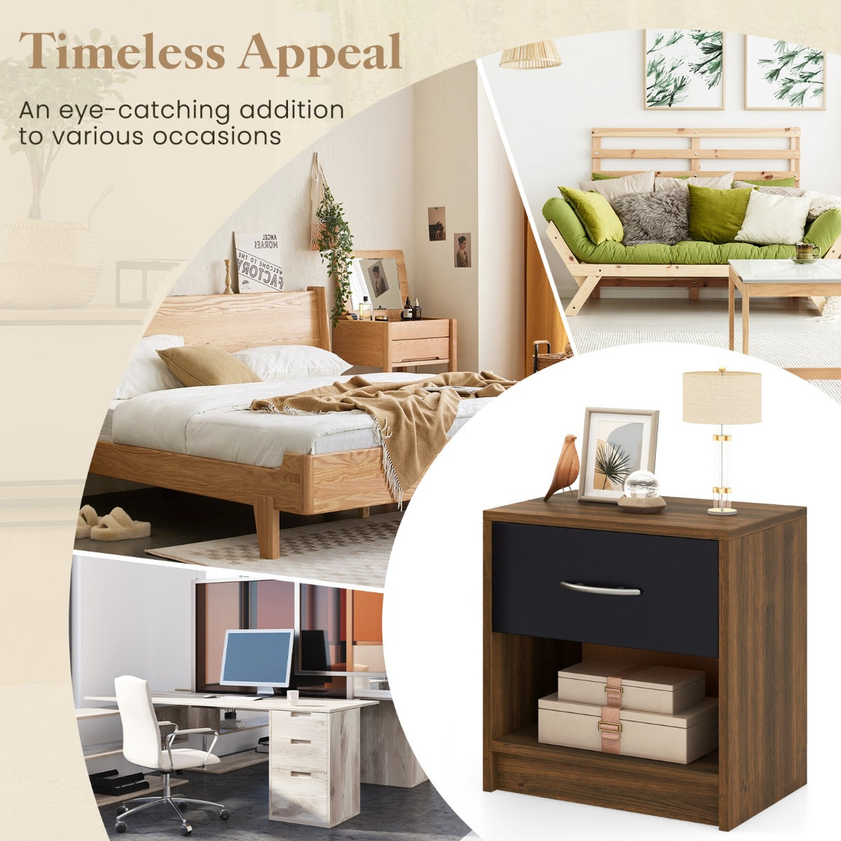 LIVSK Nachtkastje met Uittrekbare Lade - Ruim Bovenblad en Open Plank - Stevige Structuur met Antislip Pads - Modern Design -