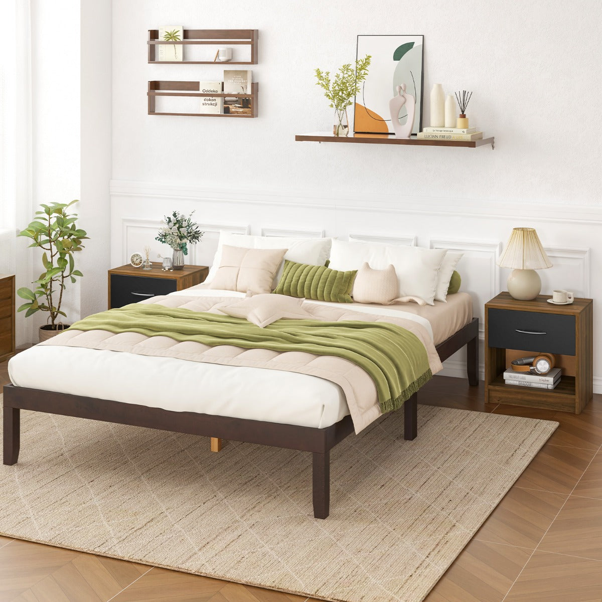 LIVSK Nachtkastje met Uittrekbare Lade - Ruim Bovenblad en Open Plank - Stevige Structuur met Antislip Pads - Modern Design -
