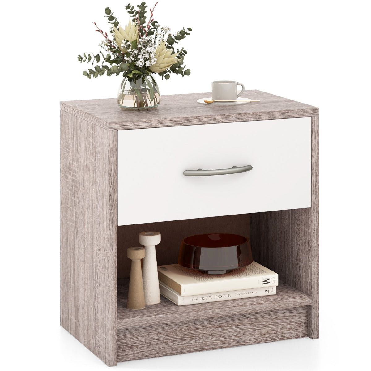 LIVSK Nachtkastje met Uitschuifbare Lade - Ruim Bovenblad en Onderste Plank - Stevige Constructie - 38,5 x 28 x 40,5 cm - Bruin &