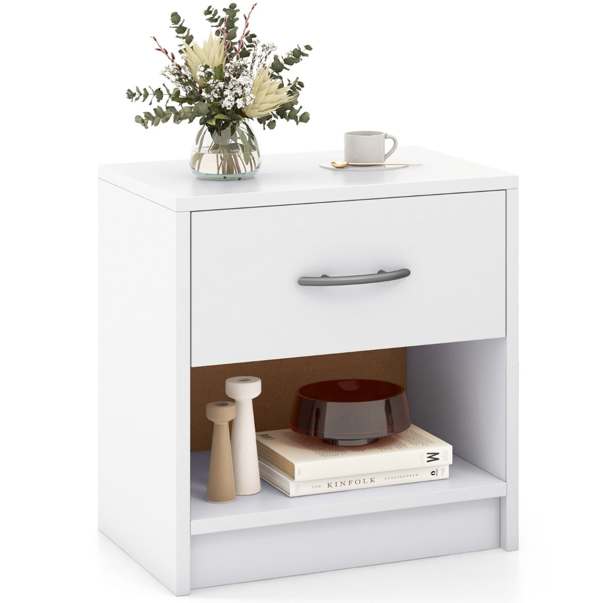 LIVSK Modern Nachtkastje - Uitschuifbare Lade & Open Plank - Stevige Constructie - Ruimtebesparend - 38,5 x 28 x 40,5 cm - Bruin