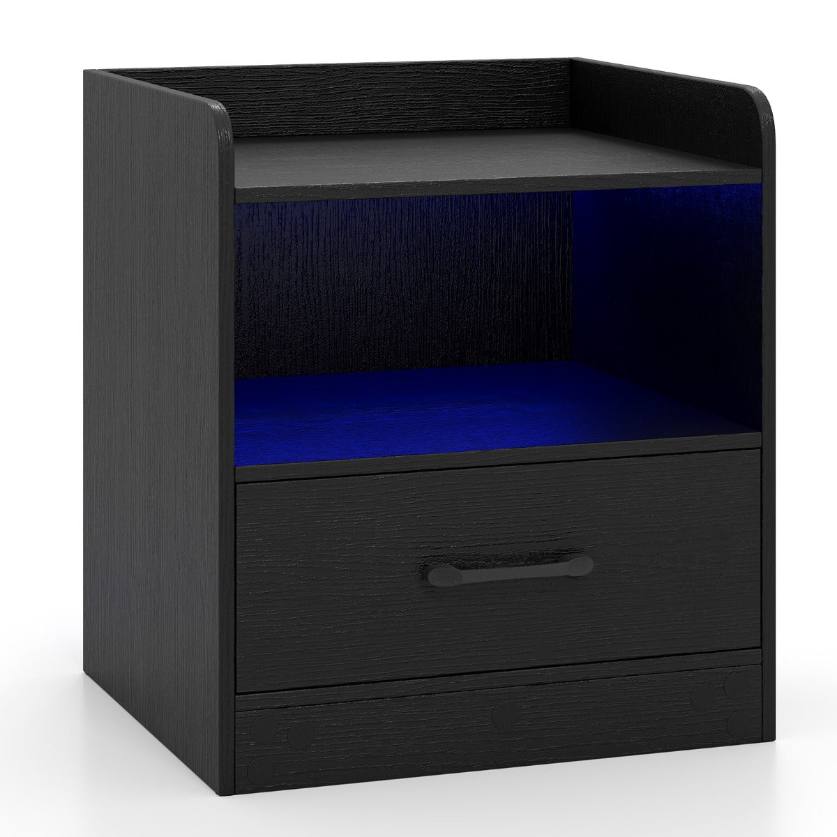 LIVSK Nachtkastje met LED-verlichting - 16 Kleurwisselingen - Open Plank en Lade - Veilig en Stabiel - 44,5 x 40 x 50 cm - Zwart