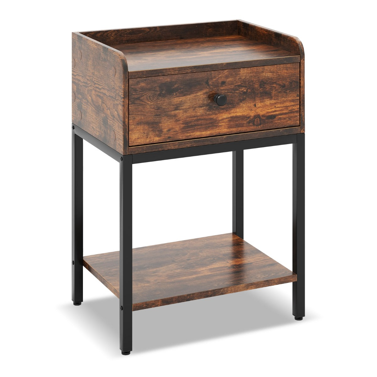 LIVSK Nachtkastje met Oplaadstation - 2 USB-Poorten - Opberglade en Plank - Duurzaam Gelamineerd Hout - 42 x 30 x 60 cm - Rustiek