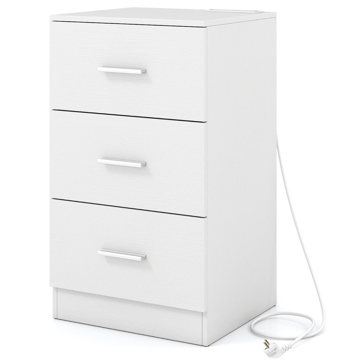 Livsk costway nachtkastje met oplaadstation modern nachtkastje met 3 opberglades 38 x 35 x 66 cm wit