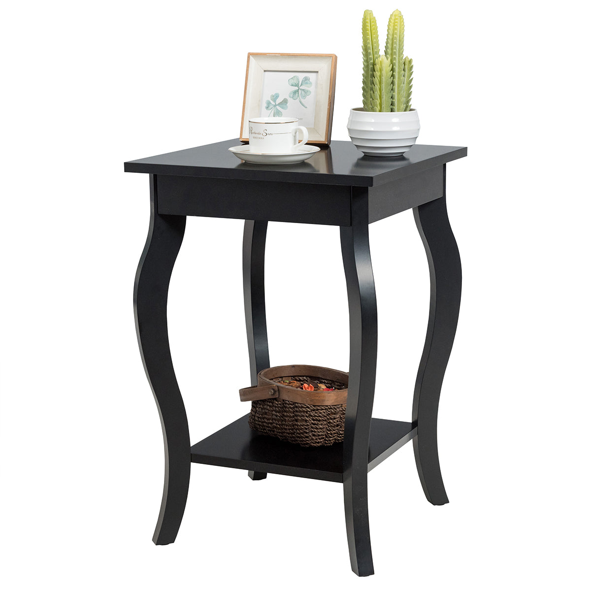 LIVSK Hoektafel met Dubbele Planken - Hout - Robuuste Hardware - Voetkussens - Voor Kantoor en Woonkamer - Zwart