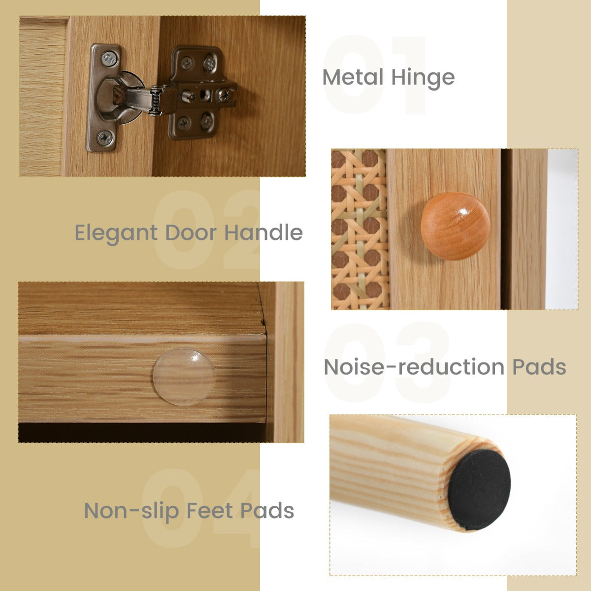 LIVSK Rotan Nachtkastje met Laadstation - 3 Niveaus Opbergruimte - Stabiele Grenen Poten - Voor Slaapkamer & Woonkamer - 40 x 39