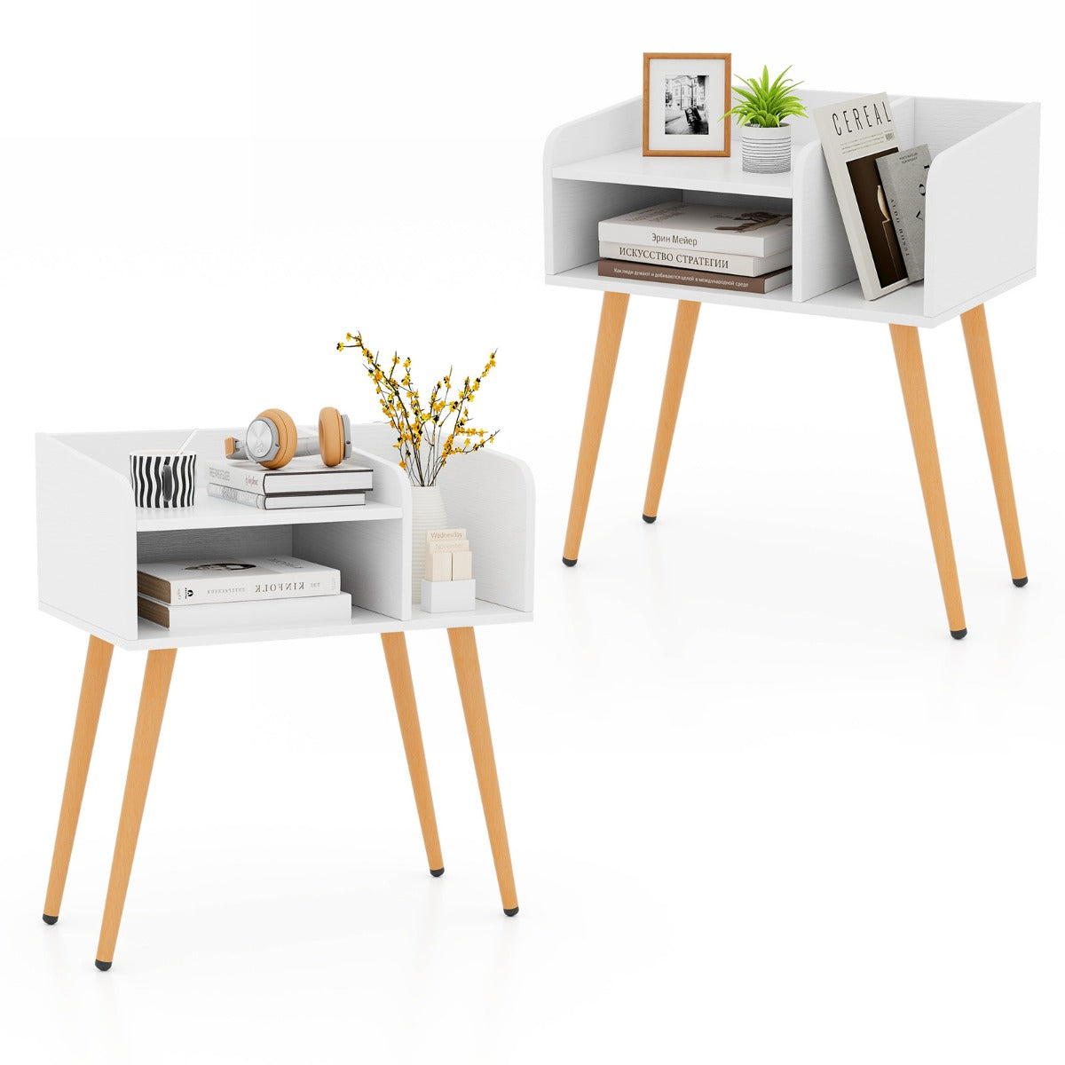 LIVSK Nachtkastje Set van 2 - Modern Design met Open Vak - Verstelbare Metalen Poten - Eenvoudig Schoon te Maken - 50 x 32 x 58