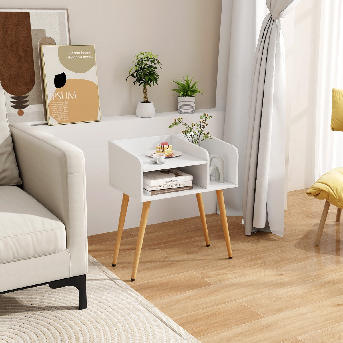 LIVSK Nachtkastje Set van 2 - Modern Design met Open Vak - Verstelbare Metalen Poten - Eenvoudig Schoon te Maken - 50 x 32 x 58