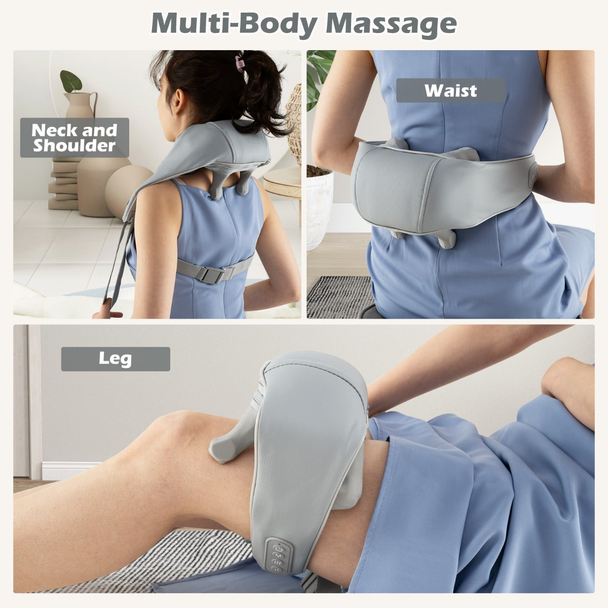 LIVSK Draadloos Nek- en Schoudermassageapparaat 4D Shiatsu - Diepe Weefselmassage - 2 Modi - Verwarmingsfunctie - Grijs