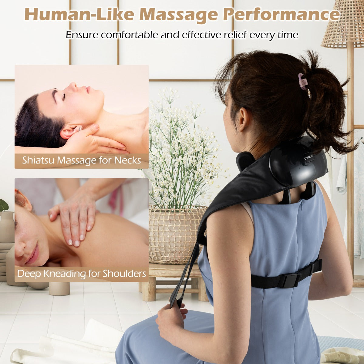 LIVSK Draadloze Nek- en Schoudermassager - 4 Massagekoppen - 2 Warmtestanden - Draagbaar en Handsfree - Zwart