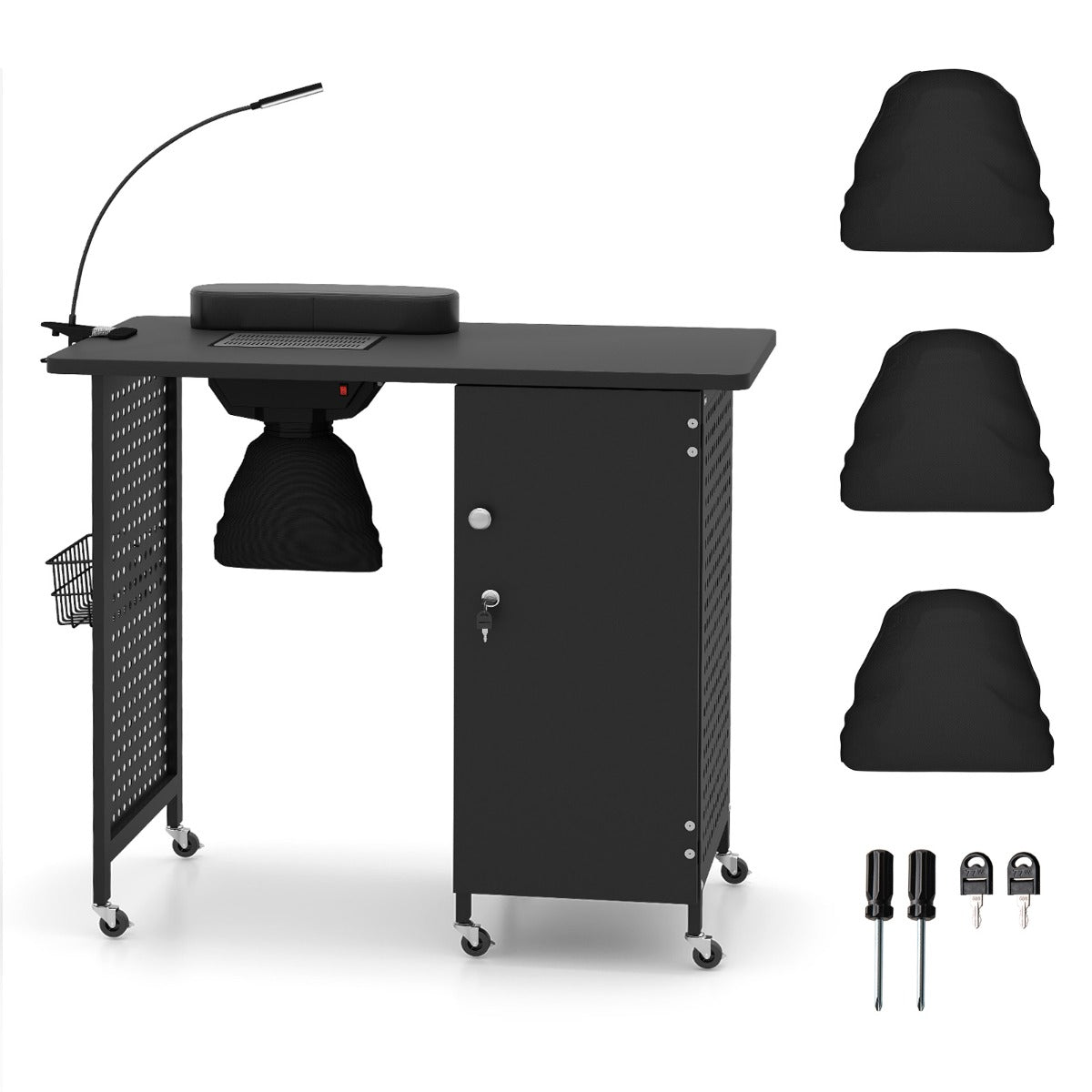 LIVSK Manicuretafel met Afzuigventilator - 4 Lades - Verstelbare Lamp - Wielen voor Mobiliteit - Professioneel en Thuisgebruik -