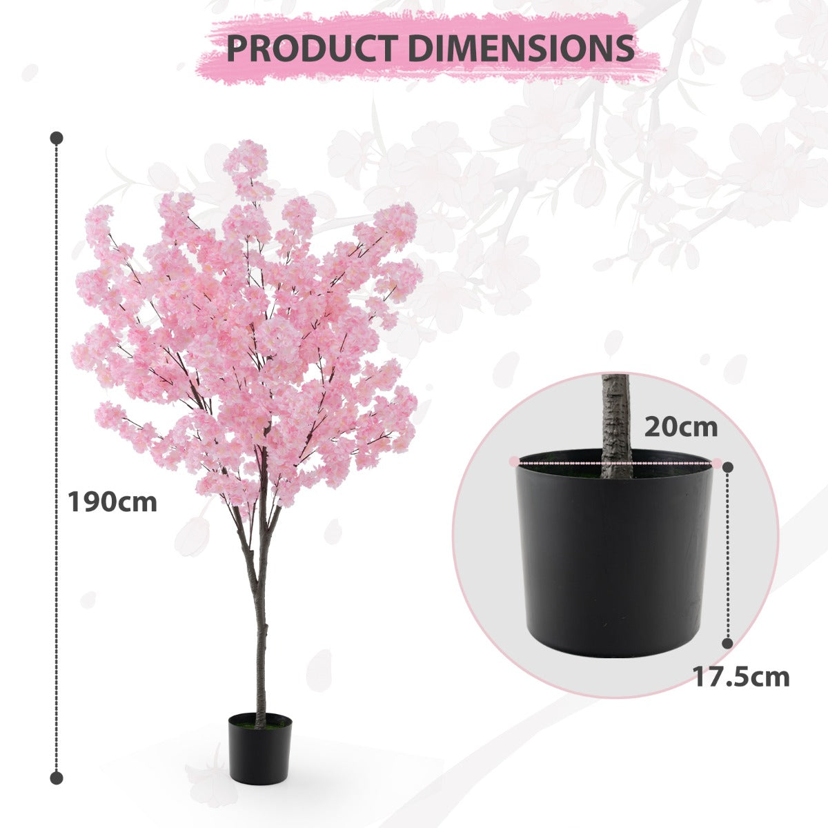 LIVSK Namaak Kersenbloesemboom - 900 Roze Bloemen - PE Stam - Cement Pot - Onderhoudsvrij - 20 x 17,5 x 16,5 cm - Roze