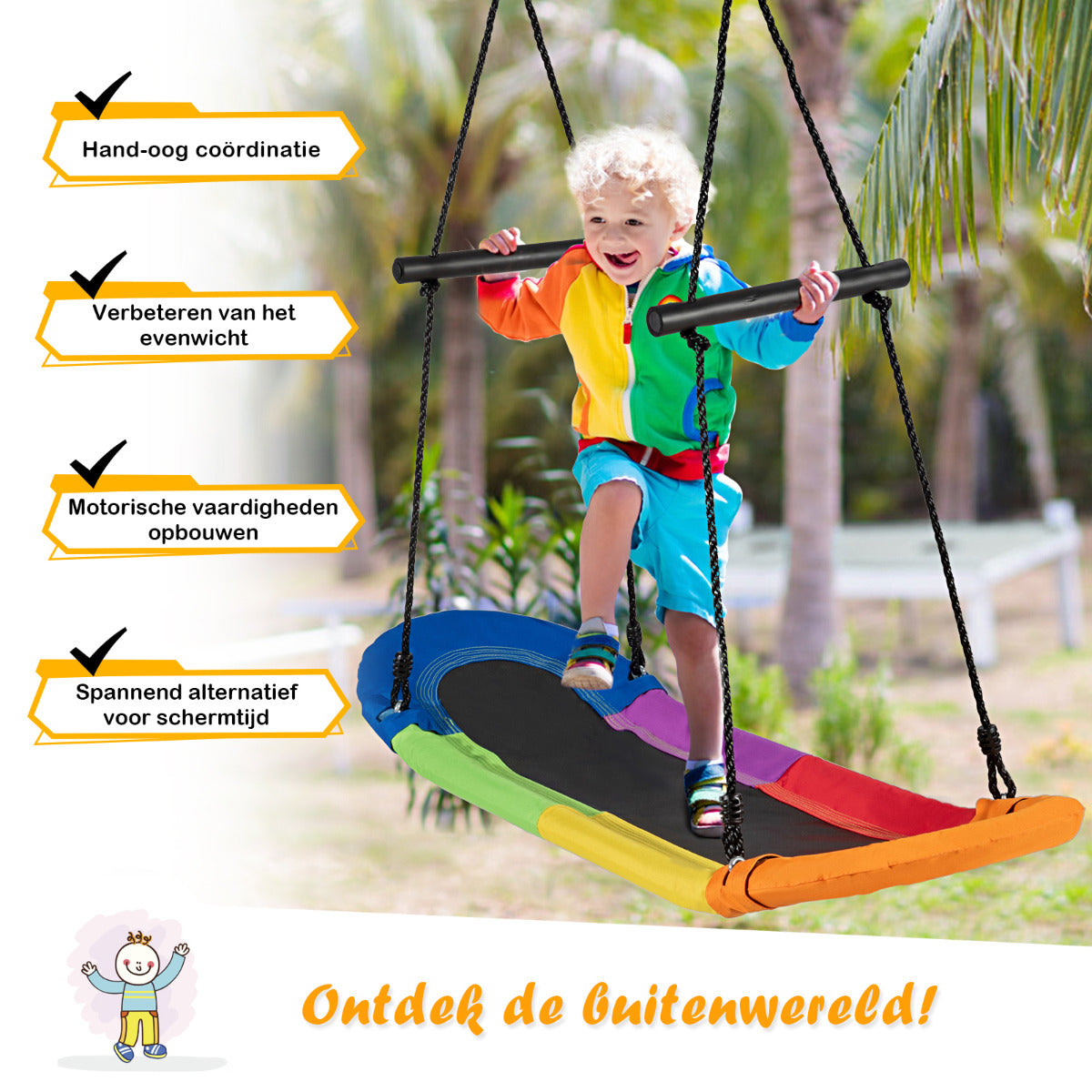 LIVSK Surfschommel - Verstelbare Hoogte 100-160 cm - Robuust Metaal en Oxford Stof - Voor Kinderen en Volwassenen - Groen