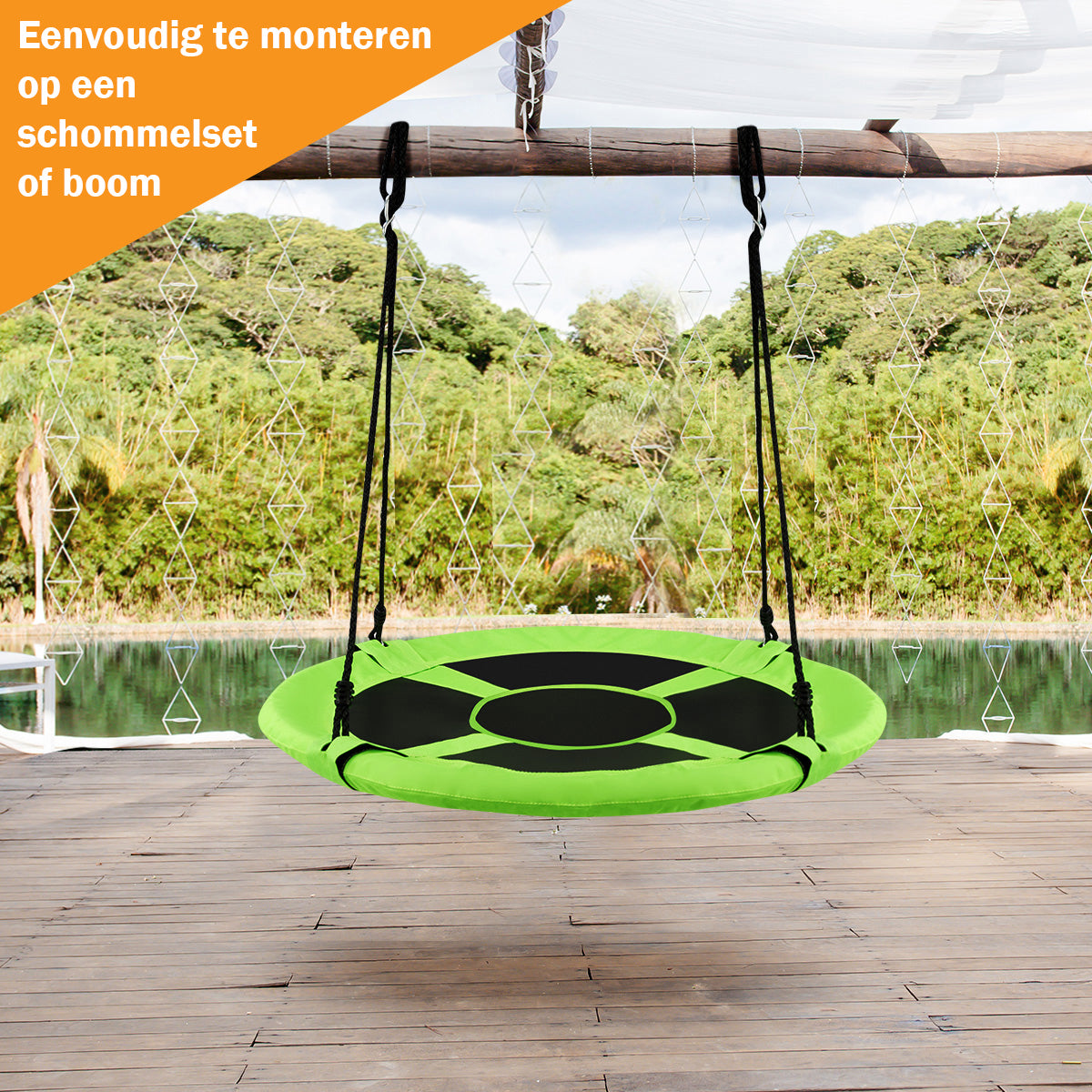 LIVSK Nestschommel voor Kinderen - Draagvermogen tot 150 kg - Verstelbare Hoogte 100-180 cm - Duurzaam Stalen Frame - Groen