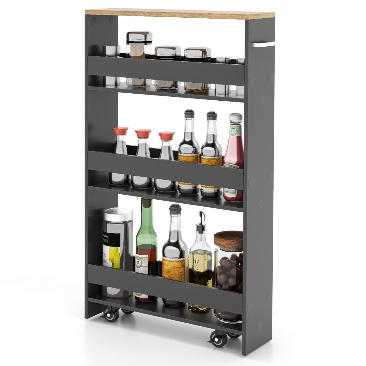 LIVSK Opbergtrolley op Wieltjes - 4 Niveaus - Compact en Ruimtebesparend - Handgreep - Totale Afmetingen 47,5 x 13 x 80,5 cm -