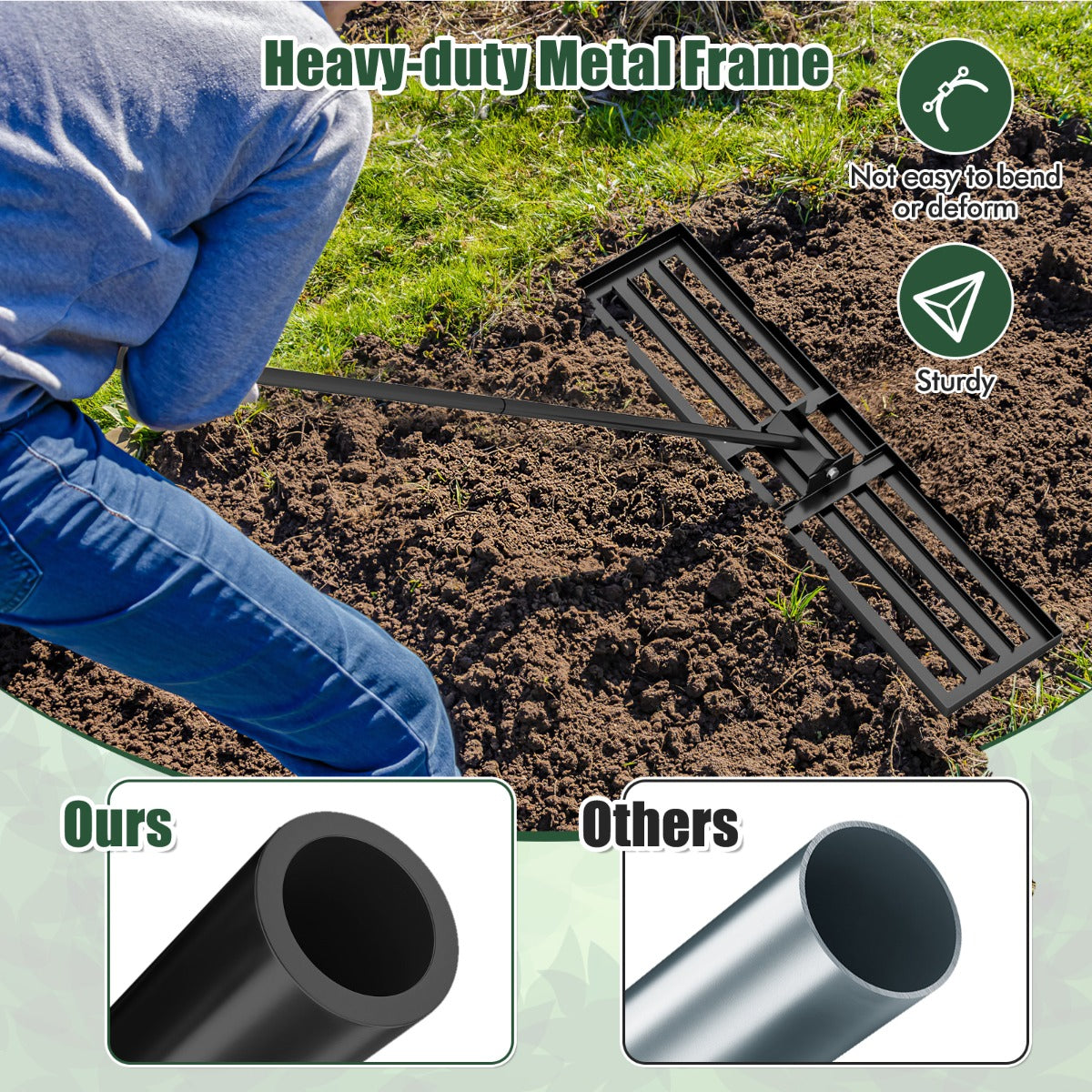 LIVSK Ergonomische Grasvlakker - Robuust Metalen Frame - Afneembare Stokken - Voor Efficiënt Gazononderhoud - 106 x 25 cm - Zwart