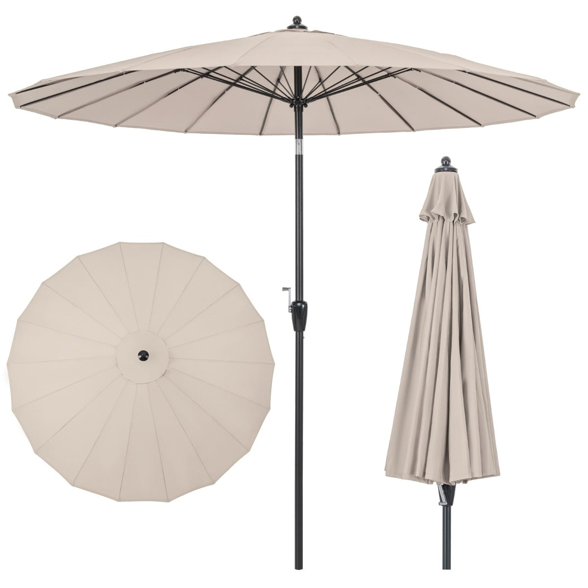 LIVSK Kantelbare Terrasparasol met Zwengel - UV-bescherming 50+ - 18 Glasvezelribben - Verstelbaar - Blauw/Beige