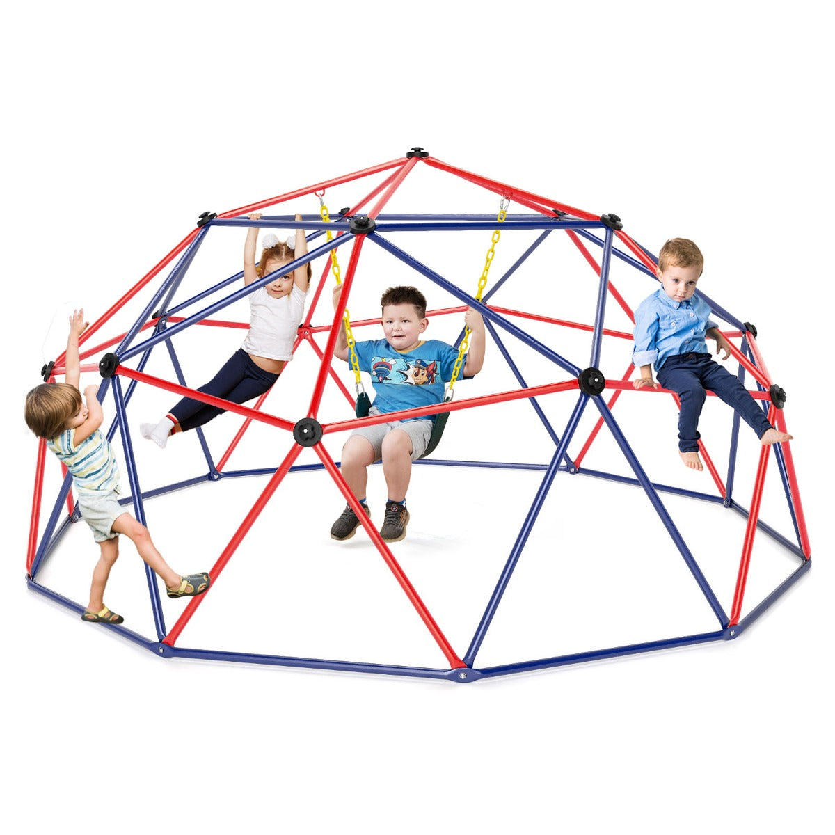 LIVSK Klimkoepel met Schommel - Ruimte voor 1-6 Kinderen - Draagkracht 363 kg - Educatief en Veilig - Rood + Blauw