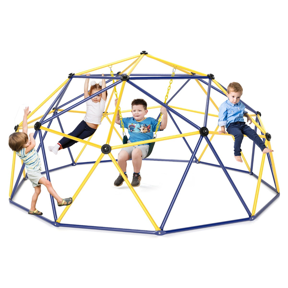 LIVSK Klimkoepel met Schommel - Voor 1-4 Kinderen - Draagvermogen 363 kg - Veilig en Duurzaam - Blauw + Geel
