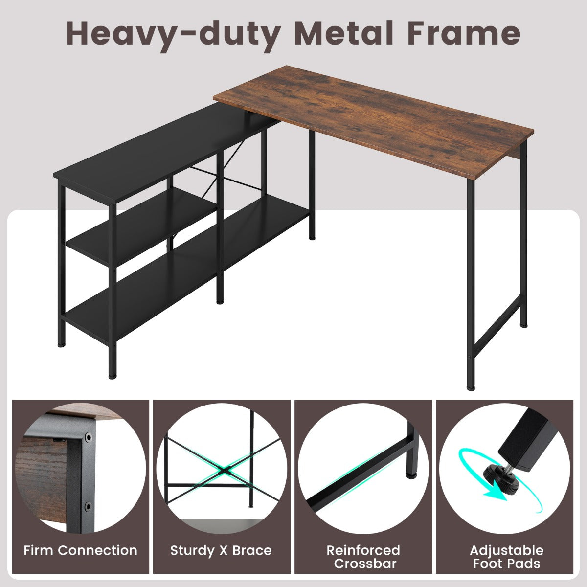 Livsk costway omkeerbaar l vormig bureau met twee opbergplanken hoekbureau voor gamers 4