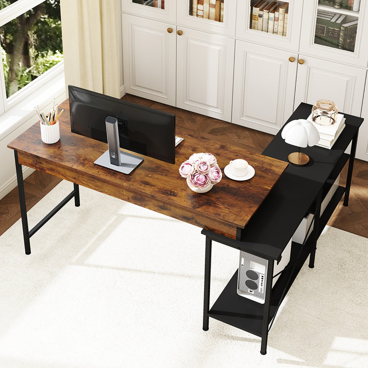 Livsk costway omkeerbaar l vormig bureau met twee opbergplanken hoekbureau voor gamers 6