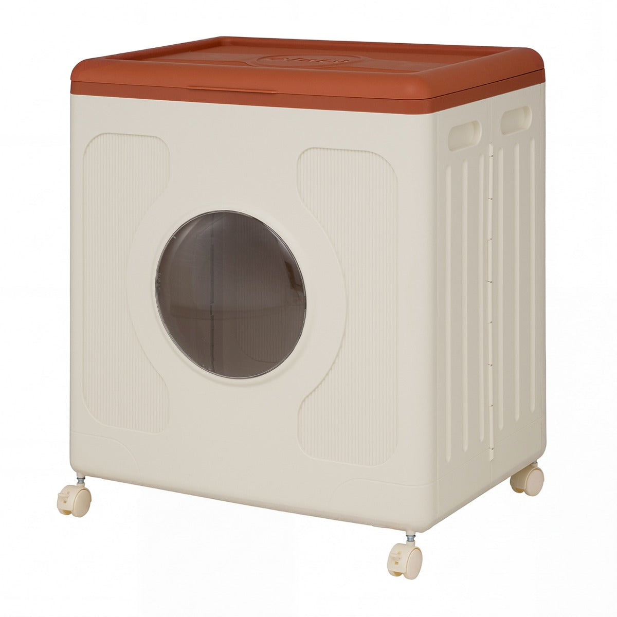 Livsk costway opbergbox voor kleding met deksel en wieltjes 45 l rolbare wasmand met transparant venster oranje 1 1
