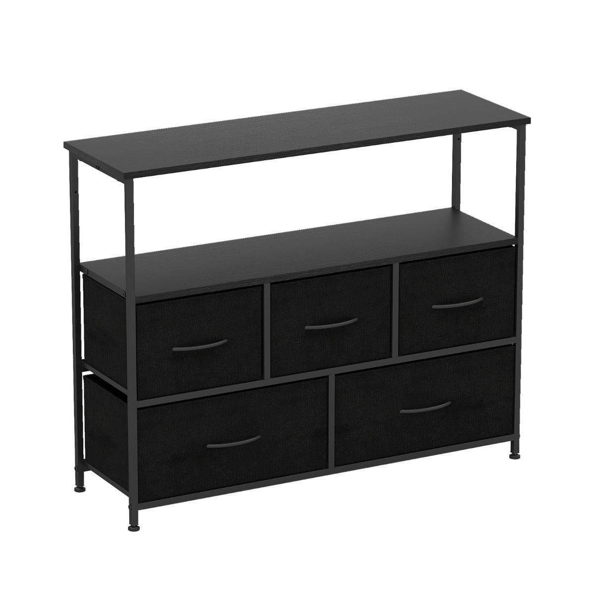 Livsk costway opbergkast brede kast met 2 open houten planken 5 lades en een robuust metalen frame zwart