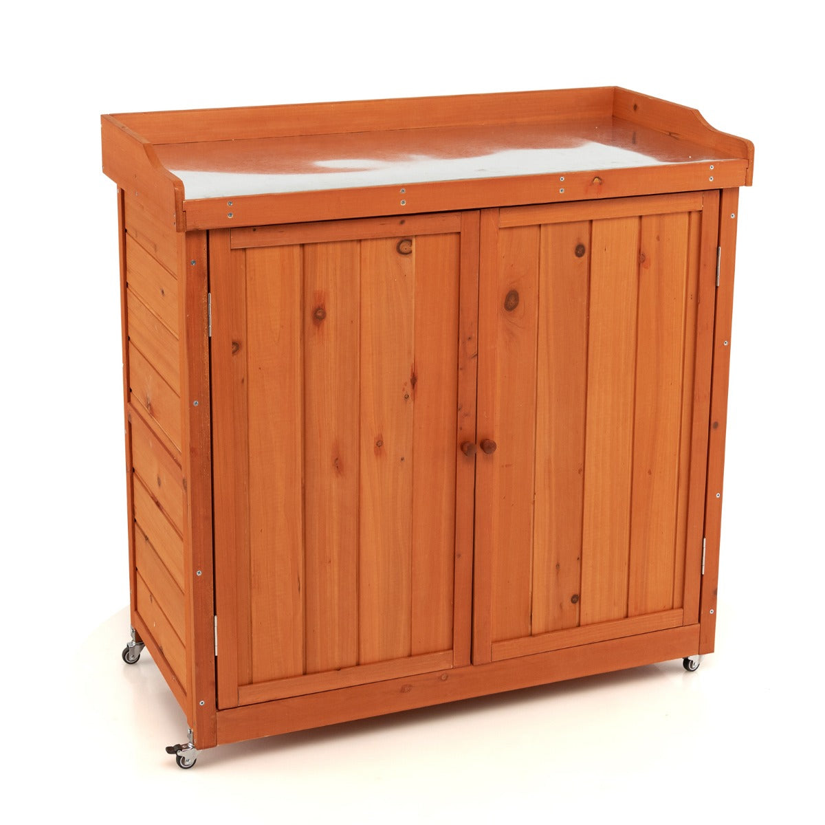 LIVSK Houten Tuin Opbergkast - Verwijderbare Planken - Roestvrij Staal - 4 Wielen - Tot 50 kg - Natuurlijk
