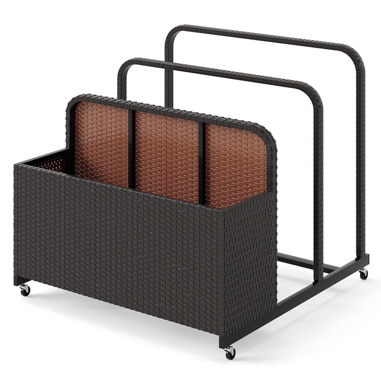 LIVSK zwemhulpmiddelen-opbergorganisator - 2 open vakken - Weerbestendig - Met wielen - 100 x 100 x 94 cm - Bruin/Zwart