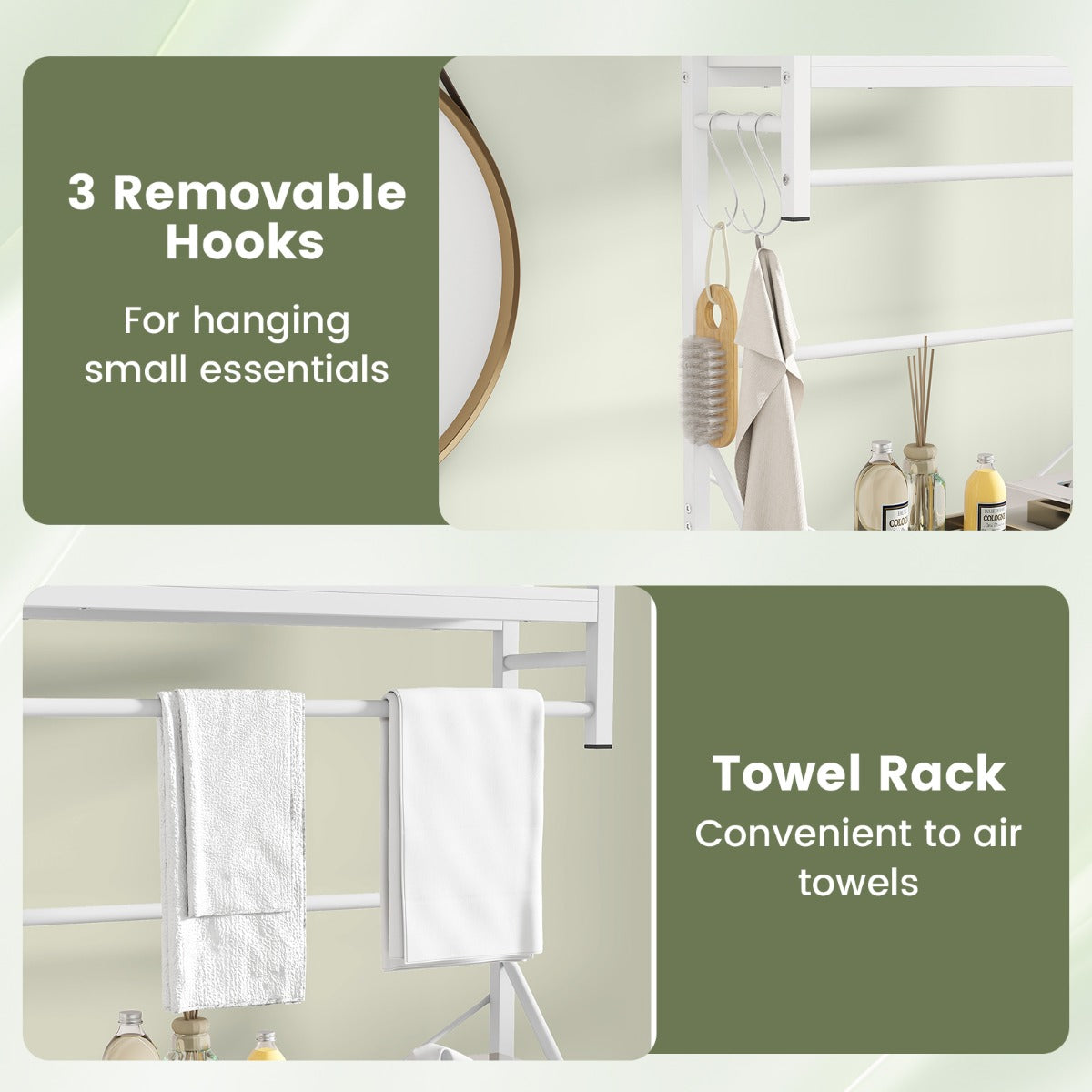 Livsk costway opbergrek boven het toilet 3 traps toiletrek met handdoekhouder haken en verstelbare onderstang 64 x 24 x 162 cm wit 6