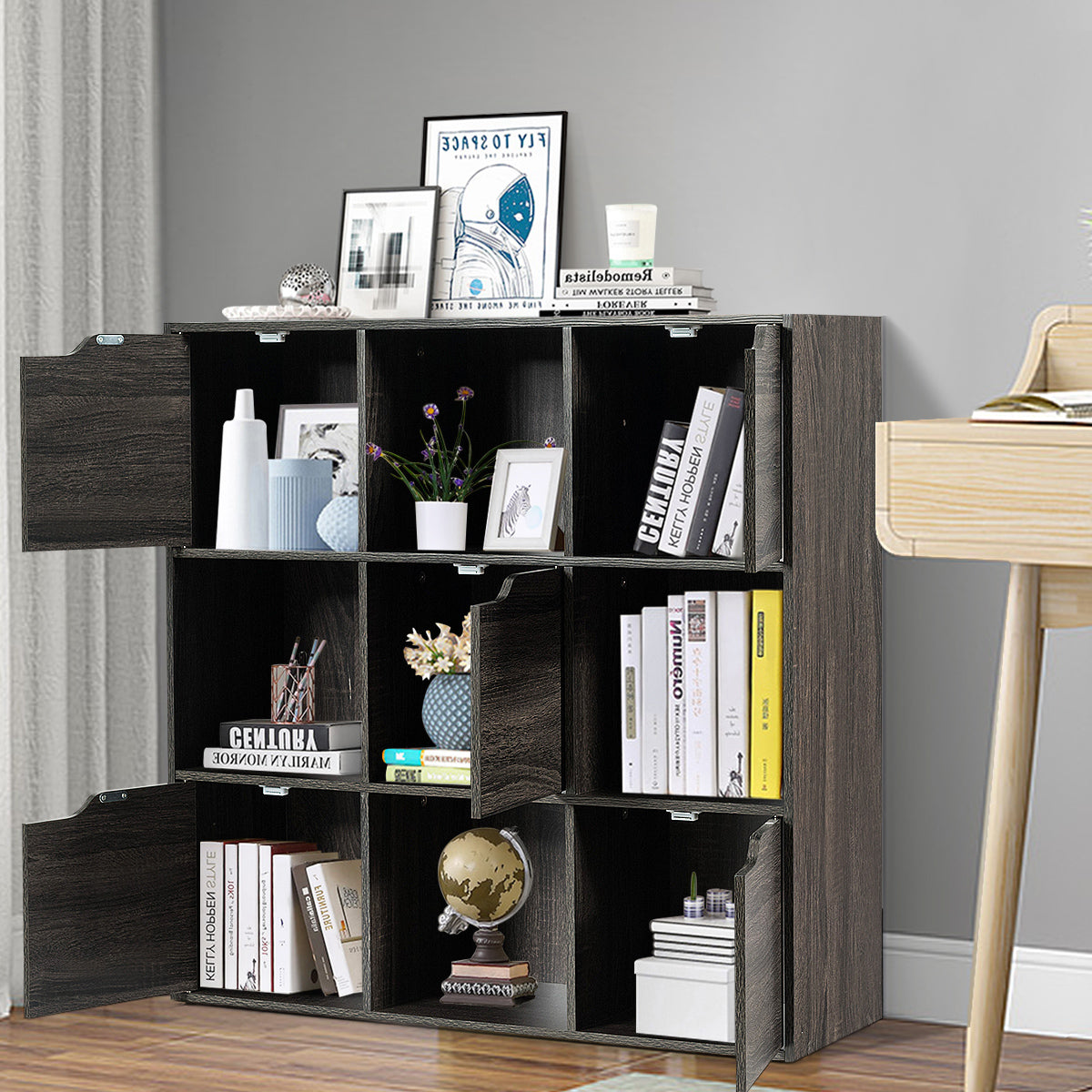LIVSK 9-kubus organisator kast - Duurzaam spaanplaat - Modern design - Veiligheidsvoorziening - Ruimtebesparend - Grijs
