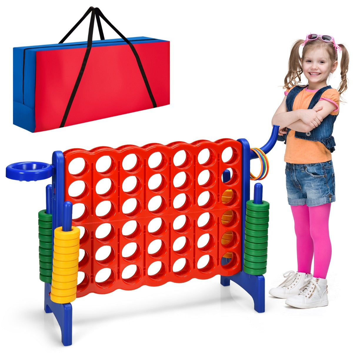 LIVSK Reuze 4-in-a-row Opbergtas - Duurzaam Oxford Stof - 2-in-1 Draagriem - Veilig Opbergen - 84 x 36 x 23 cm - Blauw/Rood