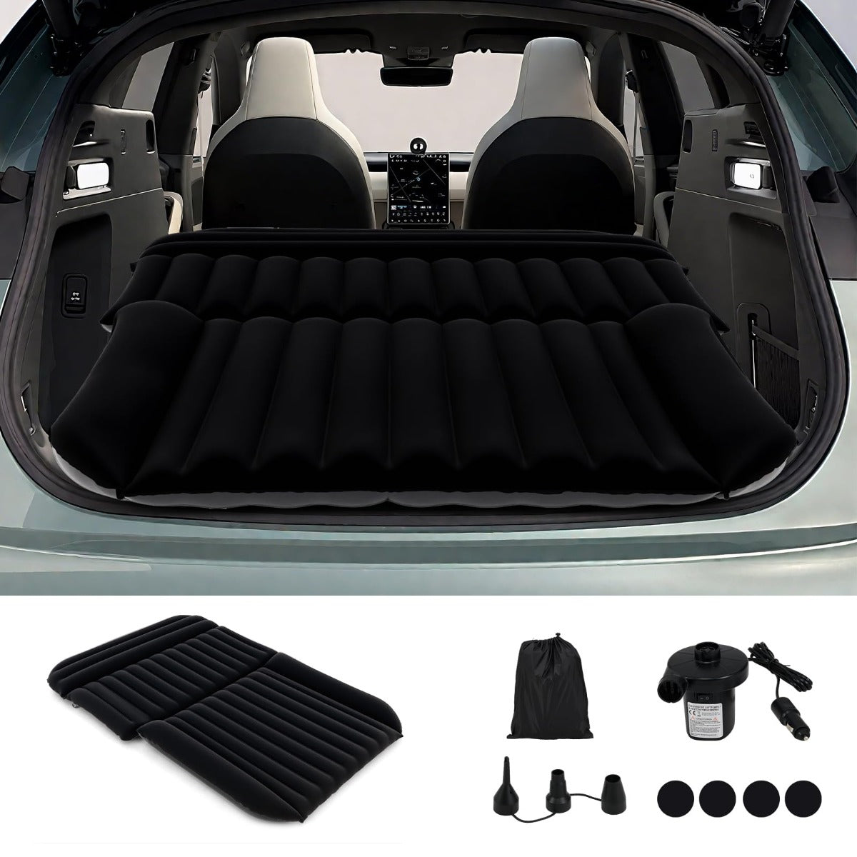 LIVSK Opblaasbaar Auto Matras - Dubbelzijdig - 7 Luchtkamers - Ergonomisch - Geschikt voor SUV's en Campers - 190 x 130 cm - Zwart