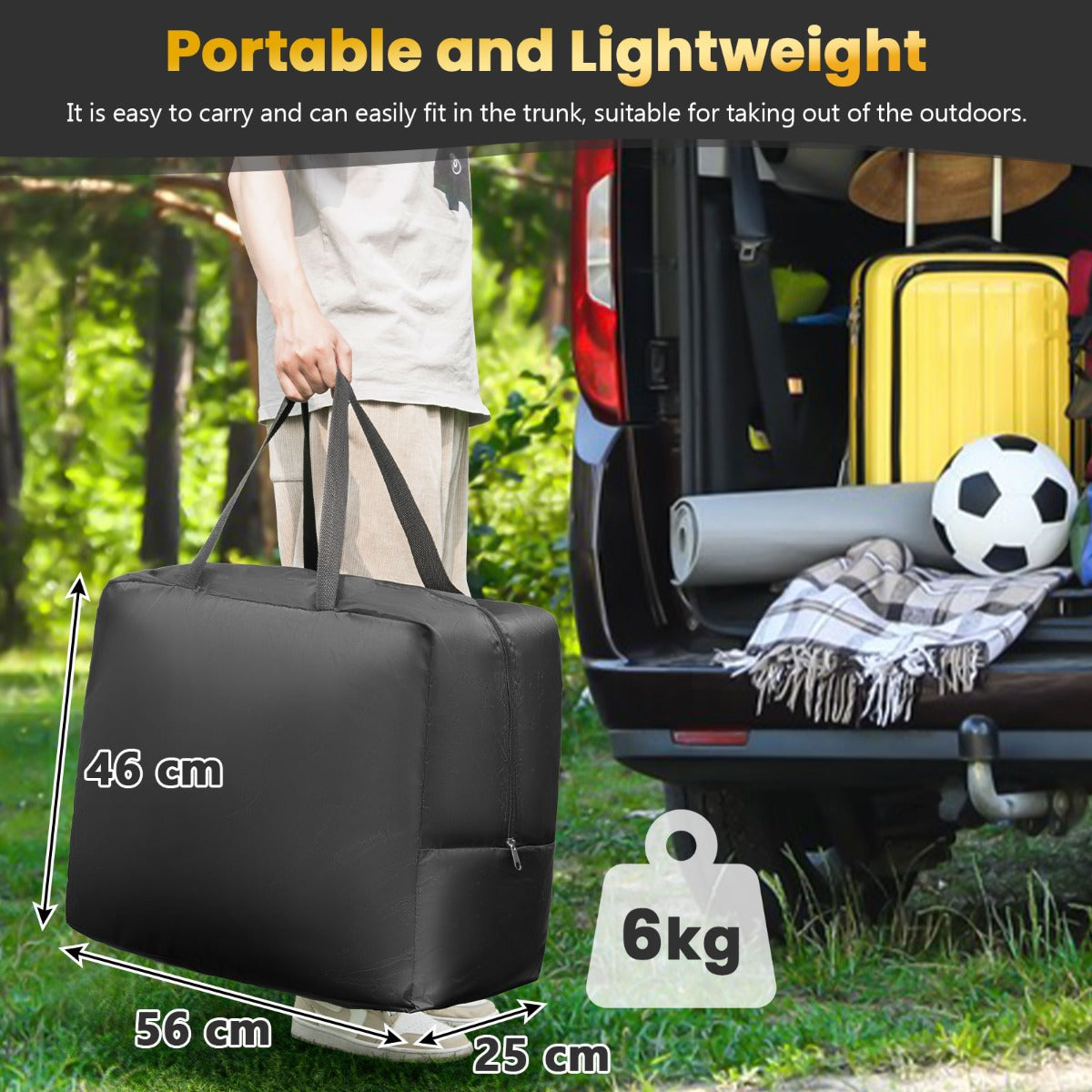 LIVSK Opblaasbaar Projectiescherm - Dubbelzijdig HD 16:9 - Weerbestendig Oxford - Snelle Installatie met Ventilator - Zwart + Wit