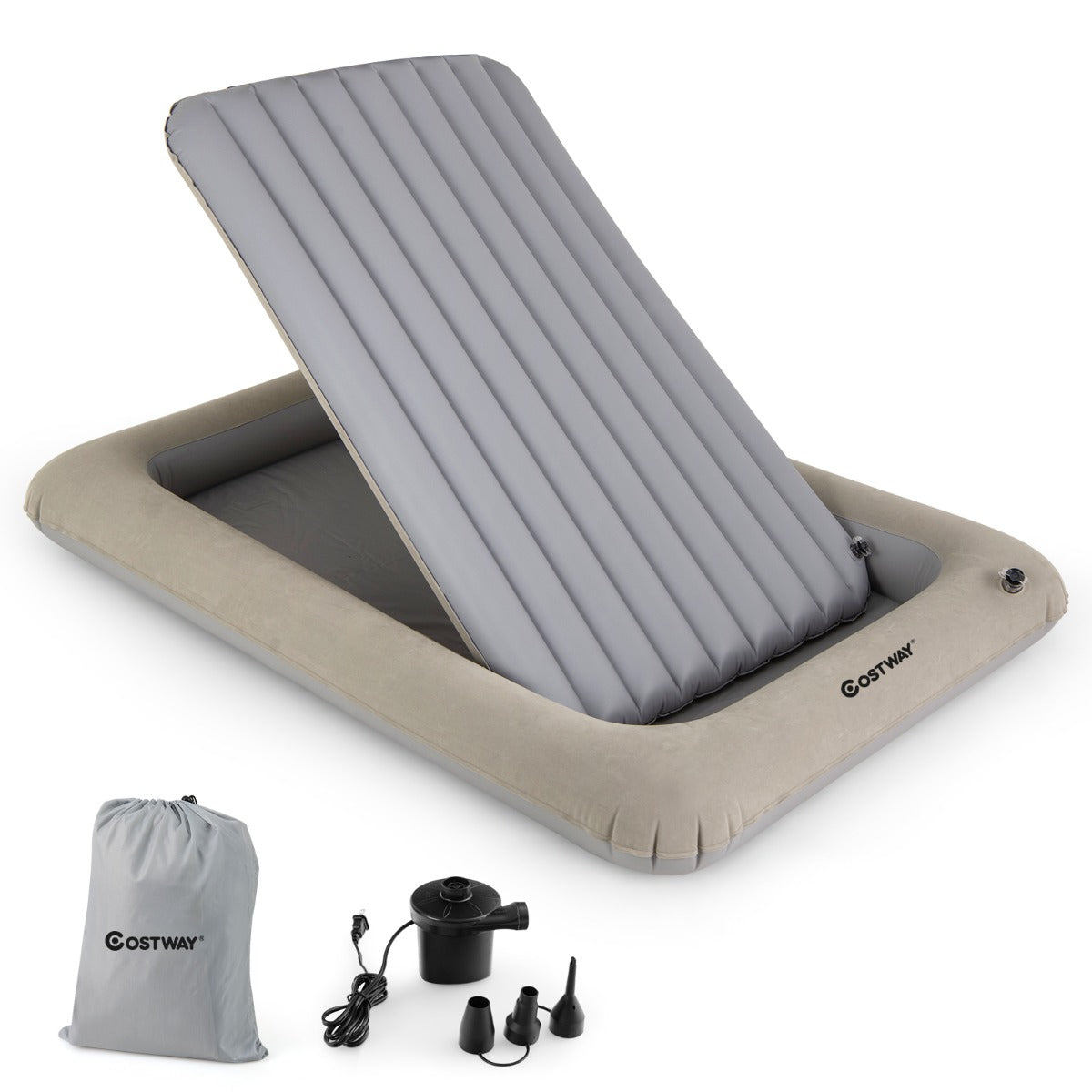 LIVSK Draagbare Opblaasbare Kindermattenset - Elektrische Pomp - Dubbelzijdig Matras - Opbergtas - Tot 150 kg - Grijs/Blauw