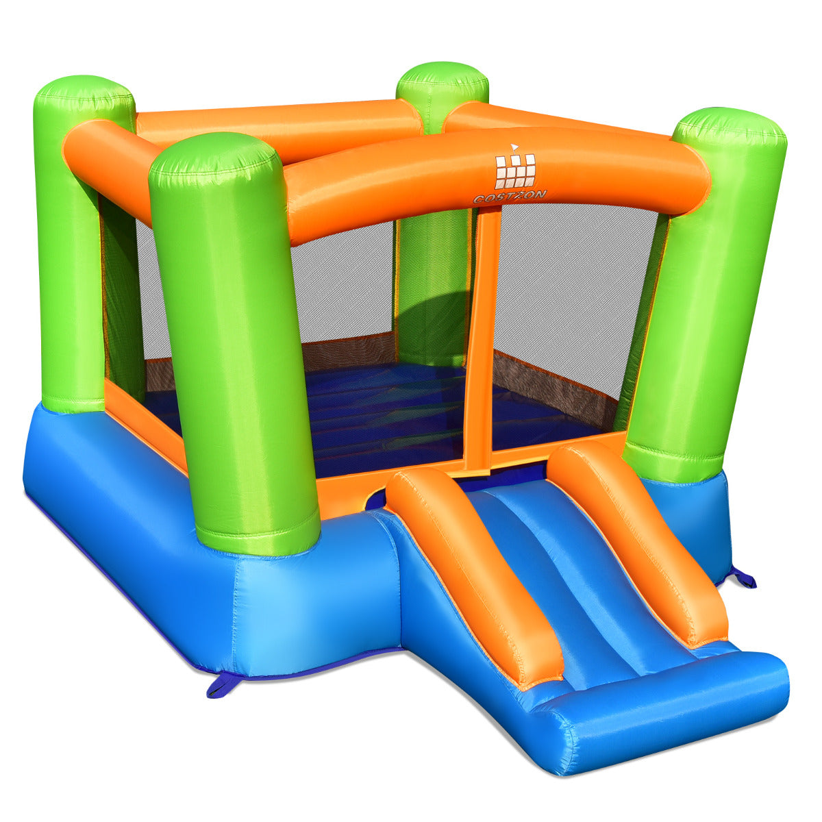LIVSK Opblaasbaar Springkasteel - Groot Springgedeelte - Brede Glijbaan - Duurzaam Oxford Doek - Voor 3 Kinderen - 250 x 197 x