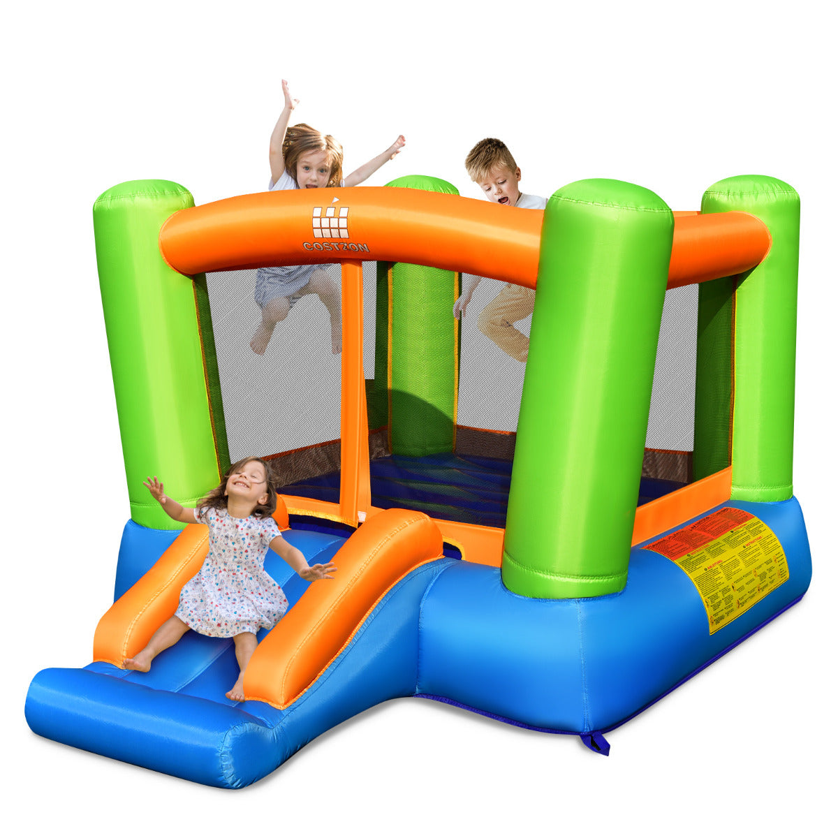 LIVSK Opblaasbaar Springkasteel - Groot Springgedeelte - Brede Glijbaan - Duurzaam Oxford Doek - Voor 3 Kinderen - 250 x 197 x